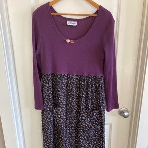 Honey Fashions VINTAGE Cottage Core purple floral maxi Dress size M-L